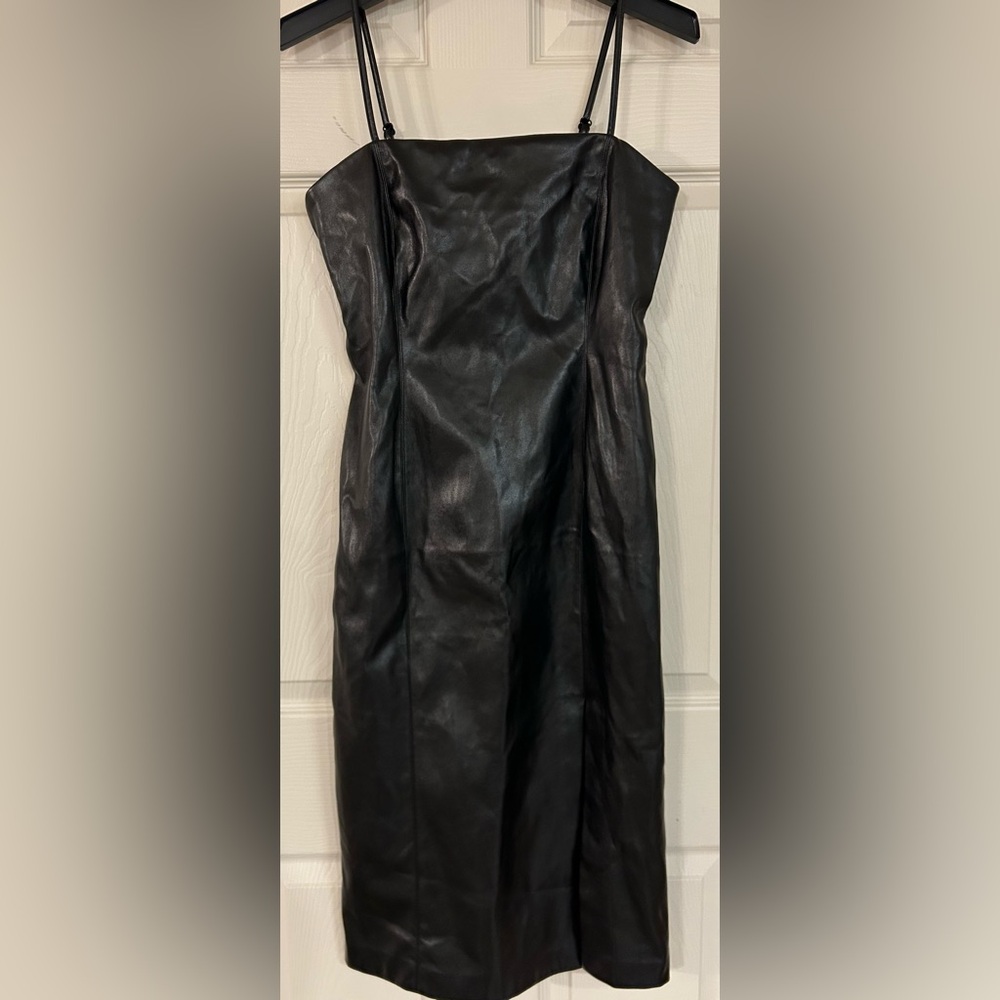 Steve Madden Black Faux Leather Midi Dress with Spaghetti Straps